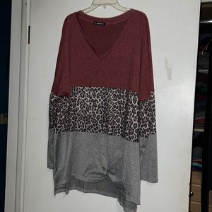XL animal print pink and gray front knot tunic